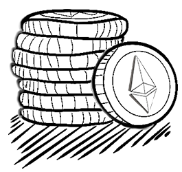 Physical coins with Ethereum logo on